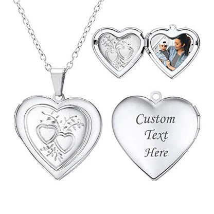 U7 Women Locket Necklace, Heart Photo Lockets Hold Picture, Gift Box Packed - color: 03# Platinum*2 Heart