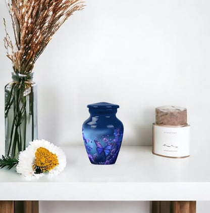 Butterfly Cremation Urn for Ashes - Keepsake Set of 2 - color: Blue Butterfly, size: 3 inch (2 pieces)