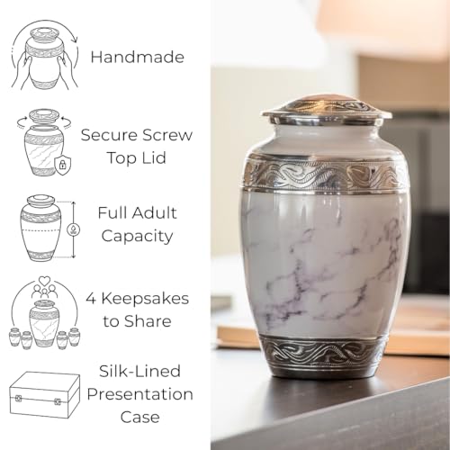 GR8 Keepsakes Classic White Marble-Finish Cremation Urn Set - color: White