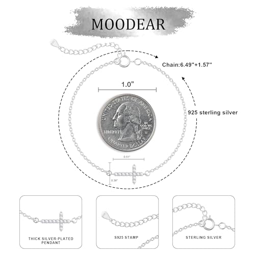 Moodear Cross Bracelet for Women, Dainty Sterling Silver/Gold Plated Gift | Christian Religious Gifts for Teen, Stocking Stuffers, Adjustable Link Bracelets, Sparkling CZ Cross, Non Tarnish Jewelry - color: Sterling Silver CZ Cross Bracelet