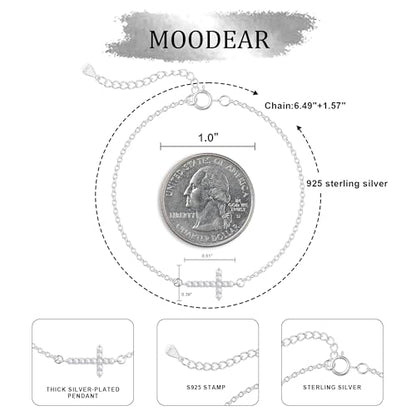 Moodear Cross Bracelet for Women, Dainty Sterling Silver/Gold Plated Gift | Christian Religious Gifts for Teen, Stocking Stuffers, Adjustable Link Bracelets, Sparkling CZ Cross, Non Tarnish Jewelry - color: Sterling Silver CZ Cross Bracelet