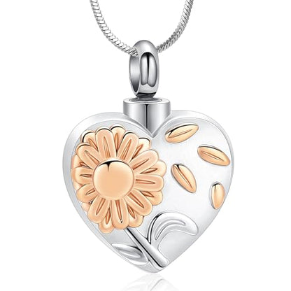 Urn Necklace for Ashes Sunflower Cross Necklace Cremation Jewelry Ashes Necklace for Human Women Pets Sunshine Pendant Keepsake Jewelry for Ashes - color: Rose gold
