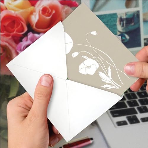 NobleWorks - Sympathy Greeting Card with Envelope (4.63 x 6.75 Inch) - White Ink Florals C8887ESMG - style: White Ink Florals