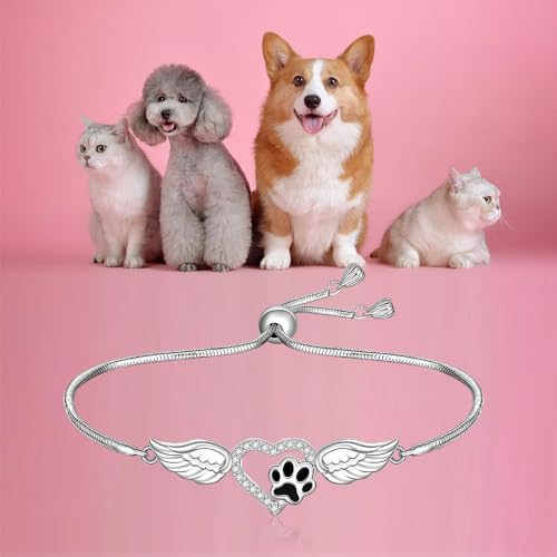 Paw Print Bracelets for Women Sterling Silver Dog Cat Angel Jewelry | Bracelet Animal Paw Print Gifts Always in My Heart Memorial Birthday Holiday Christmas Halloween