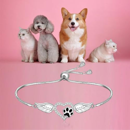 Paw Print Bracelets for Women Sterling Silver Dog Cat Angel Jewelry | Bracelet Animal Paw Print Gifts Always in My Heart Memorial Birthday Holiday Christmas Halloween