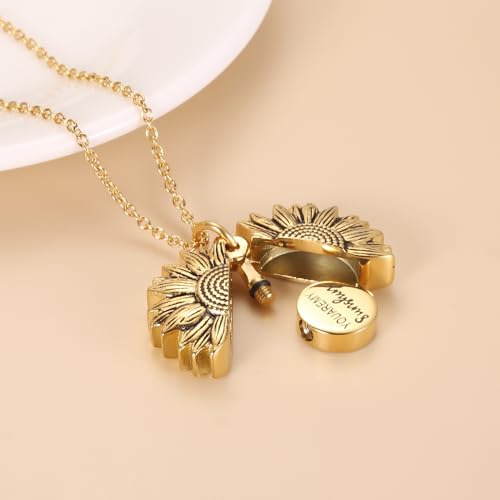 Sunflower Cremation Urn Jewelry For women - color: Gold