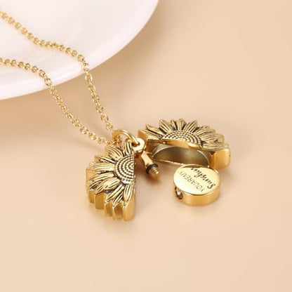 Sunflower Cremation Urn Jewelry For women - color: Gold