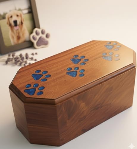 Wooden Urn - Pet Urns for Dogs Ashes, Decorative Wooden Pet Urns for Ashes - Rosewood Cremation Urns for Dogs, Pet Urns for Cats, Wooden Cremation Box (Two Paws) (7''Length x 4''Width x3''Height) - size: 7''LENGTH x 4''WIDTH x3''HEIGHT