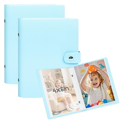 Ruibytree 2 Pack Small Photo Albums 4x6 Pictures, 104 Photos Total, Blue | Compact Design, PU Leather Cover, Acid-Free Pages, Top-Loading, Mini Photo Book 4x6 for Kids, Wedding, Anniversary & Travel - color: Blue