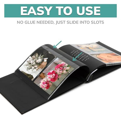pbf Scrapbook Photo Album, Guest Book with Photo Insert, Black Scrapbook with Plastic Sleeves & Black Pages, Album for 4x6 Photos, Memory Book, Wedding