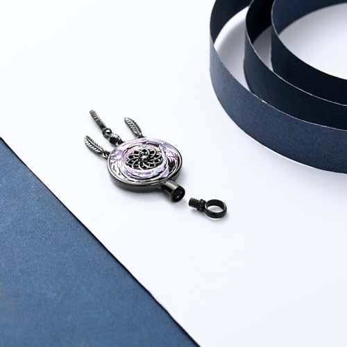 constantlife Circle of Life Dreamcatcher Cremation Jewelry for Ashes Stainless Steel Crystal Pendant Urn Necklace Keepsake Human Pet Memorial Gift for Women Men - color: Black-Purple