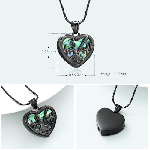 Imrsanl Guitar Pick Cremation Urn Necklace for Ashes - color: Heart-Black