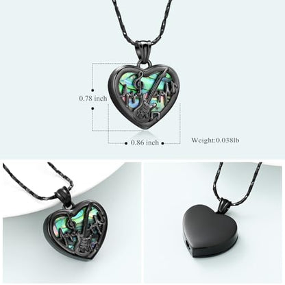 Imrsanl Guitar Pick Cremation Urn Necklace for Ashes - color: Heart-Black
