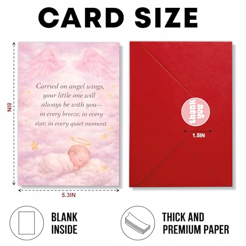 Baby Loss Sympathy Card, “Carried on Angel Wings Your Little One ” | Infant Loss Condolence Card, Miscarriage Remembrance Card Folded with Envelope - color: Baby Girl Angel Wings