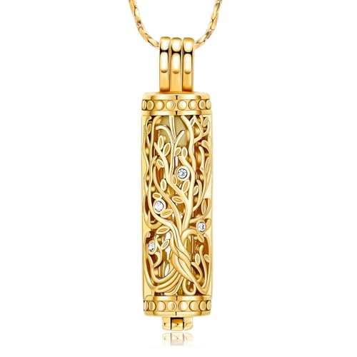 Urn Necklace for Ashes with Hollow Vial Cylinder Cremation Jewelry for Ashes Tree of Life Memorial Jewelry Gifts for Women Ashes Necklace Lockets Ashes Holder for Men Pet - color: Gold