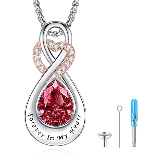 Infinity Urn Necklace for Ashes Sterling Silver Heart Moonstone Turquoise Birthstone Keepsake Memorial Cremation Jewelry for Women - style: Infinity A-01-Jan.-Garnet