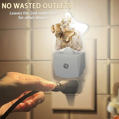 Golden Butterfly Flower Plug-in Night Light with Dusk-to-Dawn Sensor for Bedroom,Bathroom and Living Room Sleep Friendly lamp for Women/Girls/Boys Gift,0.5W - color: Golden Butterfly Flower