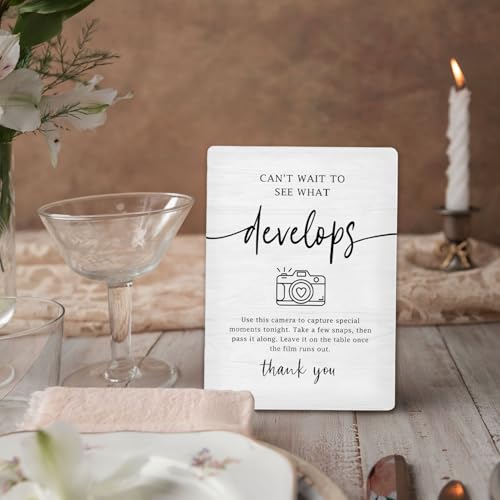 Cant Wait to See What Develops Sign, Wedding Photo Guest Book Wooden Stand Sign 5"X7", Welcome Wedding Guestbook Signs for Reception - color: Develops