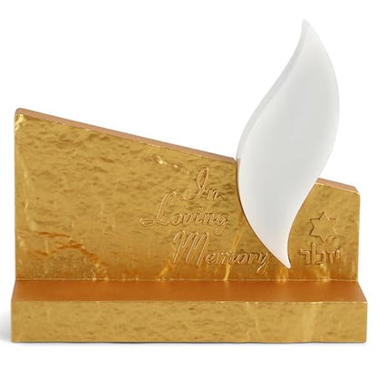 Zion Judaica Yom Kippur LED Yizkor Candle Memorial Lamp - Gold Tombstone in Loving Memory Star of David Dual Powered USB/Batteries Flameless Yahrzeit Candle - color: Metallic Gold