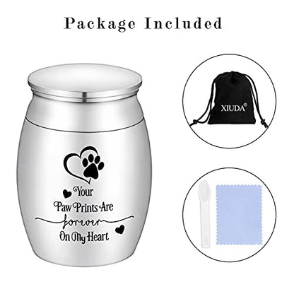 Small Dog Paw Keepsake Urn - Mini Cremation Urn for Pets - 1.57 Inches - Your Paw Prints are Forever On My Heart - color: Silver