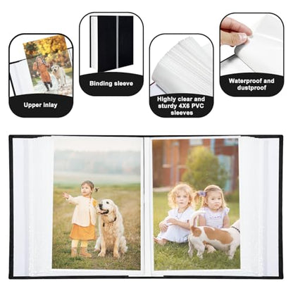 Photo Album 4x6 100 Pockets, Linen Cover Top Loader Vertical, Slip-in Picture Black Pockets Albums for Wedding, Family, Anniversary, Baby, Vacation - color: Black, size: 100 Pockets