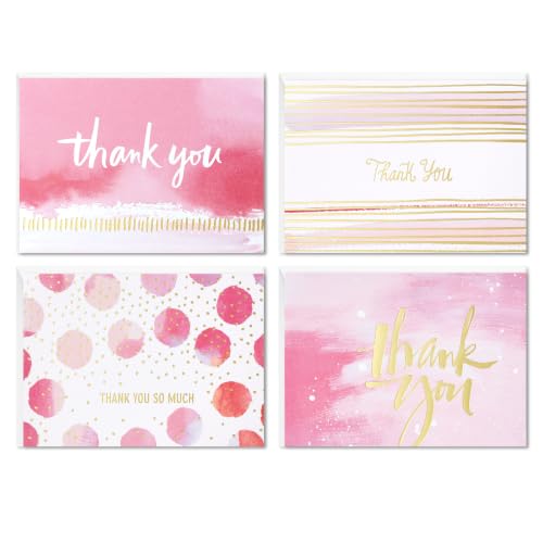 Hallmark Bulk Thank You Cards, Assorted 40-Pack (Pink and Gold Watercolor) - color: Pink & Gold