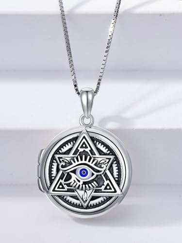 Dorunmo Locket Necklace 925 Sterling Silver Pictures Photo Keep Someone Near to You Custom Lockets Mother's Day Jewelry Personalized Photo Locket Gifts - color: O-Evil Eye, style: Locket Only