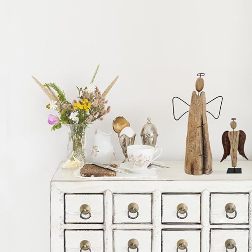 Rustic Wood Angel Figurine Hand Craved Sculpture Tabletop Decor Statue Home - size: 10.8" H,8.25" H