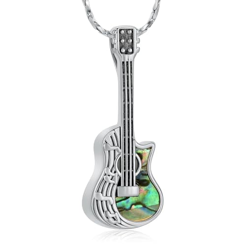Imrsanl Guitar Urn Necklace Cremation Jewelry for Ashes | Ashes Holder Pendant, Funeral Keepsake, Memorial Gifts of Loss Loved Ones, For Women Men Guitarist - color: Silver