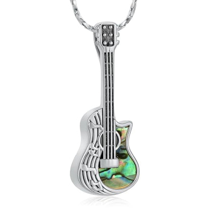 Imrsanl Guitar Urn Necklace Cremation Jewelry for Ashes | Ashes Holder Pendant, Funeral Keepsake, Memorial Gifts of Loss Loved Ones, For Women Men Guitarist - color: Silver