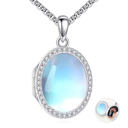ONEFINITY Locket Necklace Photo Necklace Memorial Jewelry Gifts for Women Mom Wife - color: Moonstone