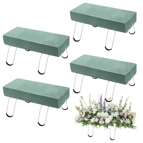 4 Pack Headstone Flower Saddle 12 Inch Grave Saddles for Cemetery Headstones for Graves Wire Rustproof Galvanized Tombstone Saddle with Floral Foam for Grave Headstone Cemetery Floral Decorations