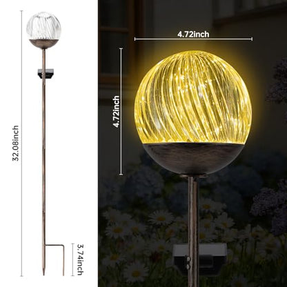 Solar Globe Stake Lights - Twinkle Effect Outdoor Acrylic Ball Garden Lights , Elegant Solar Light,Exquisite Garden Solar Balls light for Yard, Pathway, Patio, gifts for Mom (Bronze stake, 2 pack) - color: Bronze