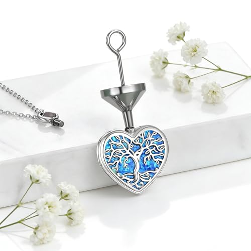 Urn Necklace for Ashes Blue opal Cremation Necklace Keepsake Memory Jewelry for Ashes of Loved Ones Keepsake - style: heart opal urn