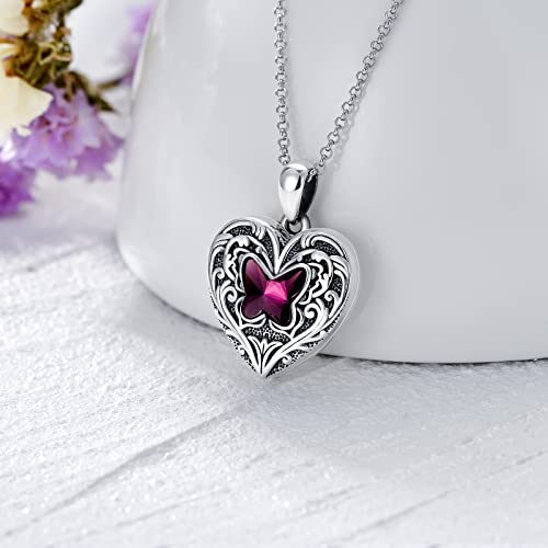 SOULMEET Personalized Butterfly Locket Necklace That Holds Up to 2 Pictures, Memorial Insects Silver Butterfly Photo Locket Custom Any Photo Healing Gift - color: H-Crystal Purple, style: Locket Necklace Only