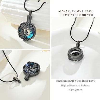 zeqingjw Pet Cremation Jewelry Tree of Life Urn Necklace for Ashes for Dog/Cat Funeral Ashes Keepsake Paw Print Urn Pendant Memorial Jewellery - color: Black-Blue
