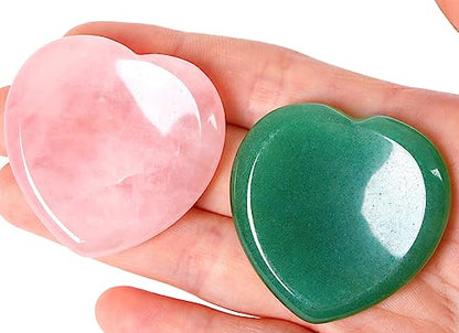 QINJIEJIE 2PCS Heart Crystal Thumb Worry Stone for Anxiety Rose Quartz Green Aventurine Crystals Palm Polished Gemstone Pocket Massage Heart Gem Anxiety Relief Item Meditation Gift for Women - color: C-rose Quartz+green Aventurine