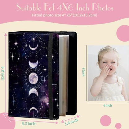 Photo Album 4x6 Photos - 60 Photos Capacity PU Leather Cover Photo Album with Strong Elastic Band, Portable Picture Album for Family Wedding Wedding Anniversary, Moon Sun Stars - color: Moon Sun Stars