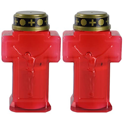 Uonlytech 2pcs Cross Candle Light, Red Flickering Flameless Candles Reusable Church Graveyard Led Candles Grave Decorations for Remembrance - size: 15.3x6.8cm
