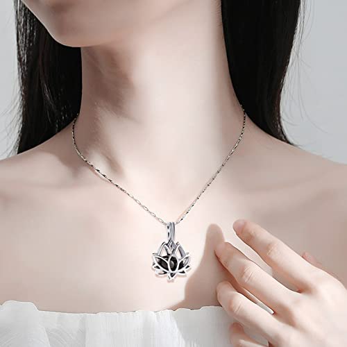 Imrsanl Cremation Jewelry for Ashes - Lotus Flower Ashes Pendant Necklace with Mini Keepsake Urn Memorial Ash Jewelry - color: Lotus-Black