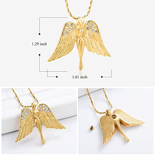 Imrsanl Cremation Jewelry Keepsake Angel Wings Urn Necklace for Ashes - color: Gold