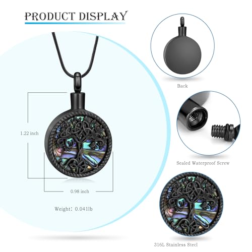 Hearbeingt Tree of Life Urn Necklaces for Ashes Circle Cremation Jewelry - color: B-Black