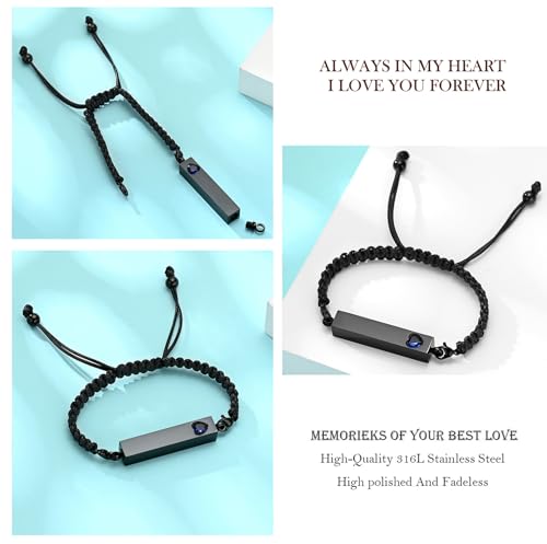 zeqingjw Vertical Bar Urn Bracelet for Ashes for Women Men Stainless Steel Cremation Jewelry Braided Rope Adjustable Keepsake Bracelets of Loved Ones Ash Holder Memorial Gift - color: Black-Blue