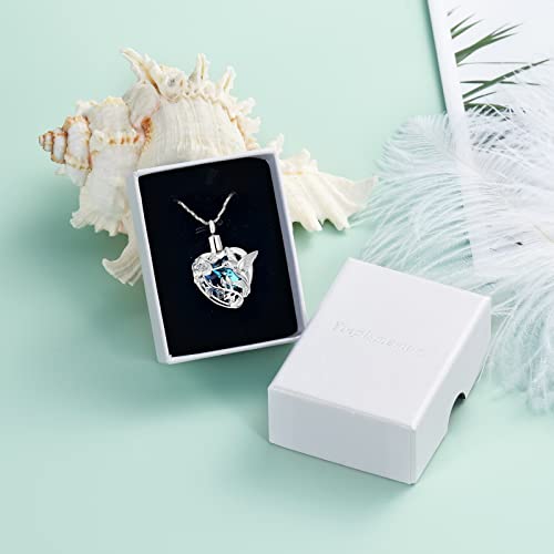 Yinplsmemory Hummingbird Cremation Jewelry Crystal Heart Urn Ashes Necklace for Women Men Memorial Keepsake Necklace of Loved One - color: Blue-Silver