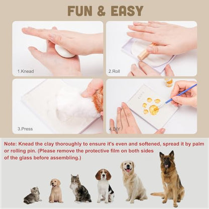 Avont Paw Print Kit, Pet Memorial Keepsake with Frame | Skin-Friendly Air-Dry Clay | Wooden Double-Hinged Frame | DIY Pet Name Stencils | Tabletop & Wall Mount | White - color: White
