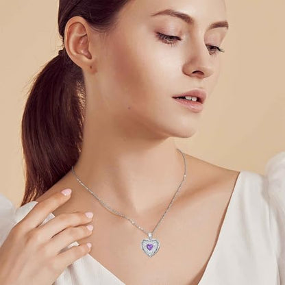 Heart Locket Necklace 925 Sterling Silver Personalized Picture Locket Pendant Birthday Christmas Jewelry Memorial Gifts for Women - color: June Crystal Locket