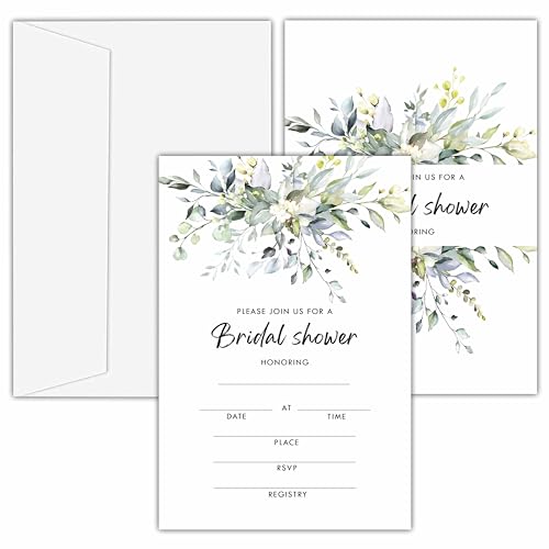 Bridal Shower Invitations, 25 Greenery Invites with Envelopes for Bridal Shower Reception Engagement Party, Eucalyptus Wedding Party Cards - A02 - style: Greenery 2