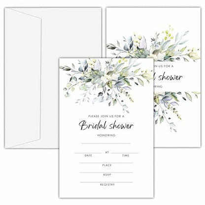 Bridal Shower Invitations, 25 Greenery Invites with Envelopes for Bridal Shower Reception Engagement Party, Eucalyptus Wedding Party Cards - A02 - style: Greenery 2