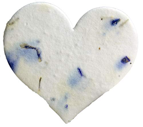 Large Purple Heart Shape Seed Embedded Blue Petals Handmade Paper Tags - color: Purple, Blue, White