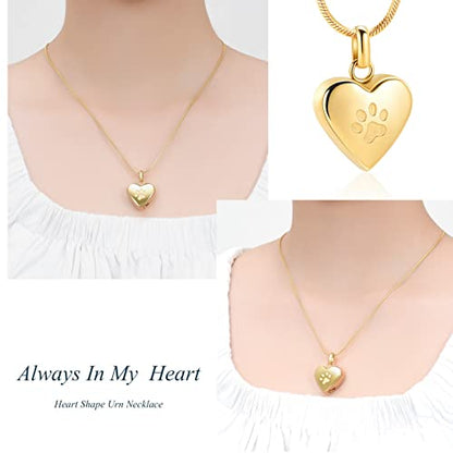zeqingjw Pet Cremation Jewelry for Ashes Pendant Paw Print Pet Heart Urn Necklace Memorial Keepsake Jewelry for Pet/Dog's/Cat's Ashes - color: Heart-Gold